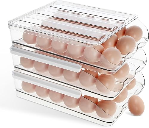 Creekview Home Emporium Recipiente para huevos para refrigerador, cajón de plástico transparente apilable de 3 niveles, 4 docenas de capacidad para