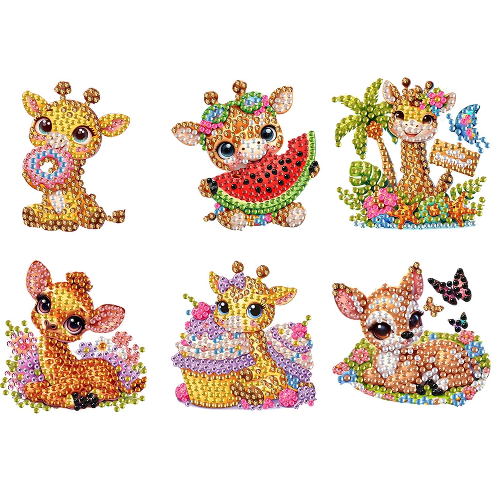 6PCS Giraffe DIY Diamond Painting Refrigerator Magnet Kit Mini Diamond Refrigerator Stickers Art Magnet Fridge Stickers Easy DIY Crafts for Beginner Ages 6-12 Decor Gift
