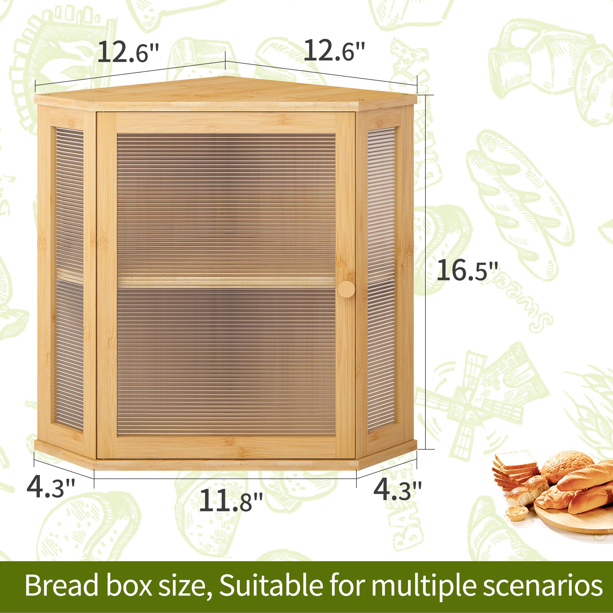 BMOSU Eck-Brotkasten für Küche, Arbeitsplatte, doppellagig, Bambus-Holz-Brotbox, großes Fassungsvermögen, Brotaufbewahrungsbehälter (natürlich, extra groß)