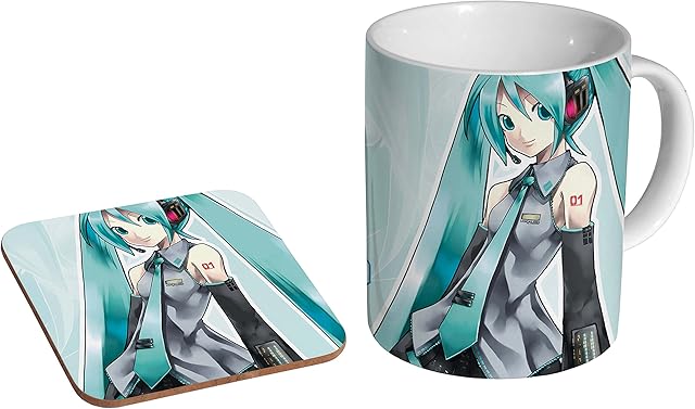 Miku Hatsune Vocaloid Ceramic Coffee MUG + Coaster Gift Set 