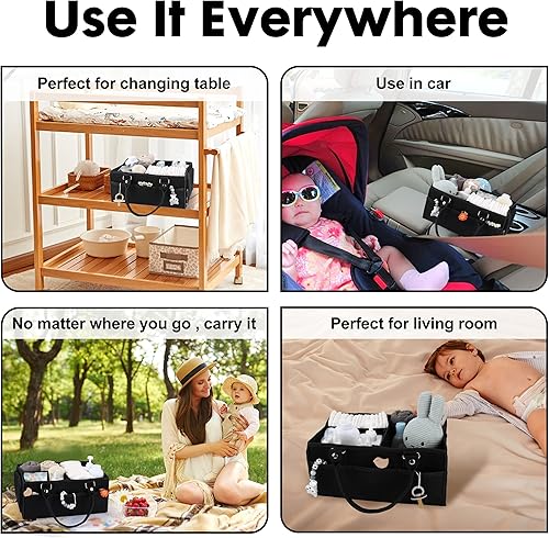 Miniatura 6 de Organizador de pañales para bebé para niñas y niños, cesta de almacenamiento grande para guardería, bolsa portátil para cambiador y automóvil,