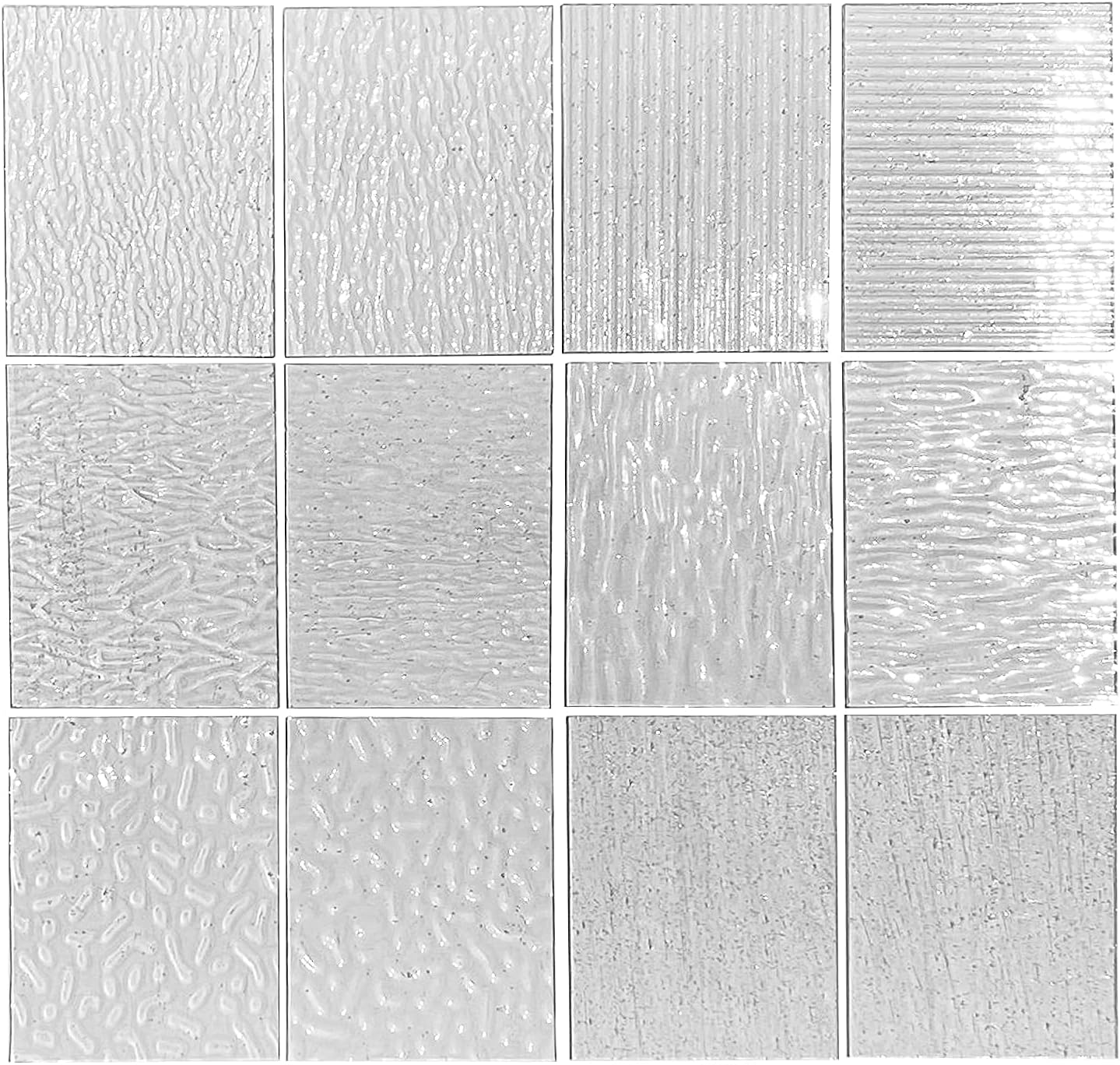 12 Sheets Stained Glass Sheets Pack, 6" X 4" Cathedral Glass, Art Glass, Mosaic Glass Tiles for Crafts, (Mixed Clear)