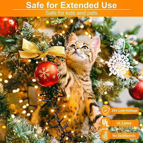 Miniatura 4 de Paquete de 2 luces de Navidad para exteriores, total de 200 pies, 600 luces LED para árbol de Navidad con 8 modos, impermeables, tira de luces