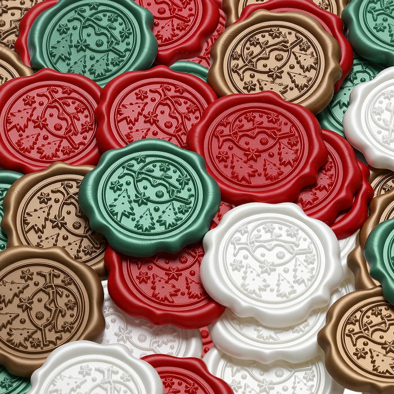 Wax Seal Stickers, Christmas Envelope SealStickers, 50 Pcs Self- Adhesive Prosecco Antique Gold Wax Sealing Stickers, RoundStickers Perfect for Wedding Invitation, Christmas (Tree)