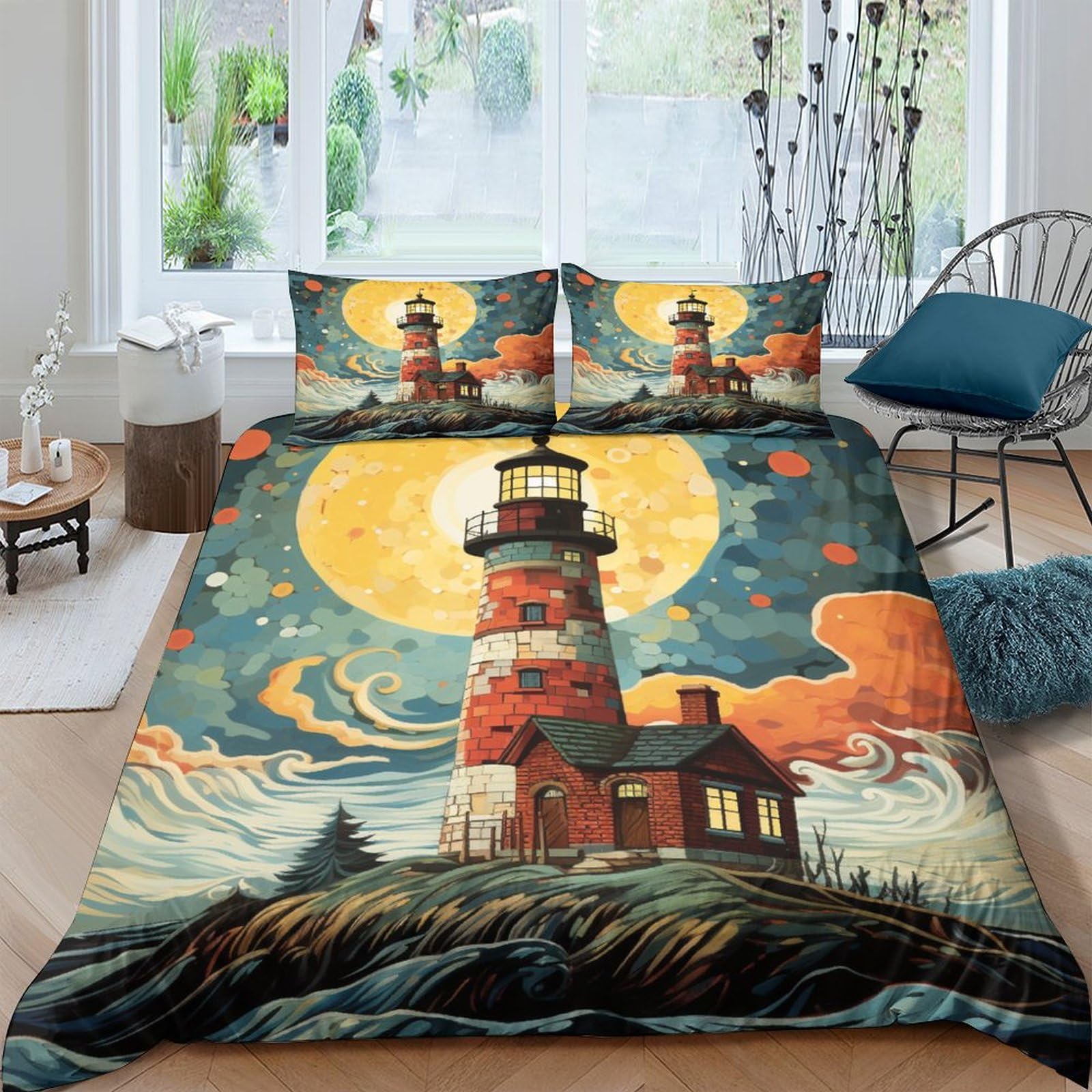 Parure de lit phare 3D pour une chambre marine apaisante