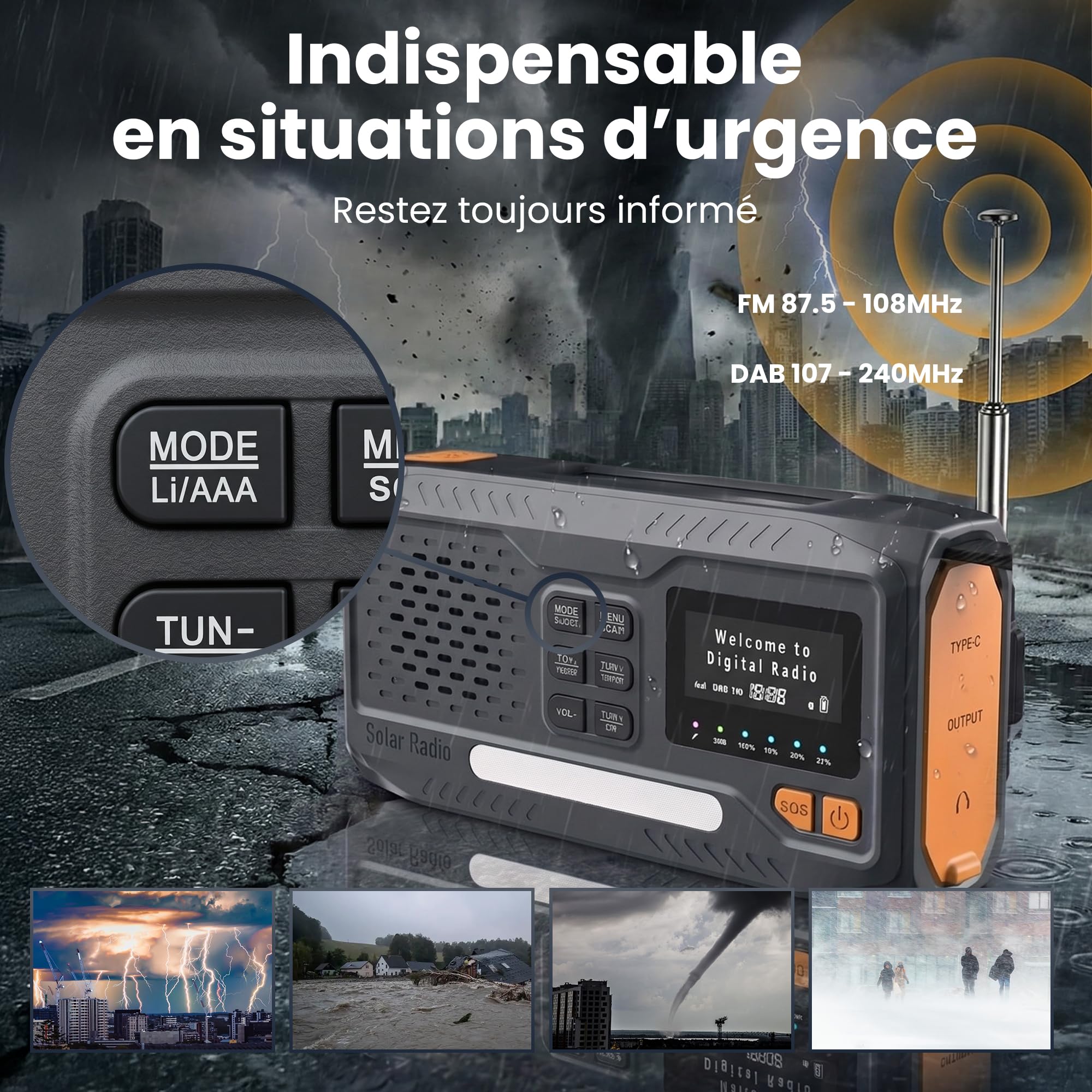 Radio Solaire Extralink 4500 mAh FM DAB Bluetooth LED SOS Camping