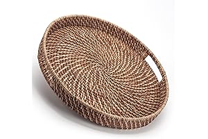 Round Rattan Woven Wicker Trays for the Coffee Table (Honey Brown, 13.8"x2")