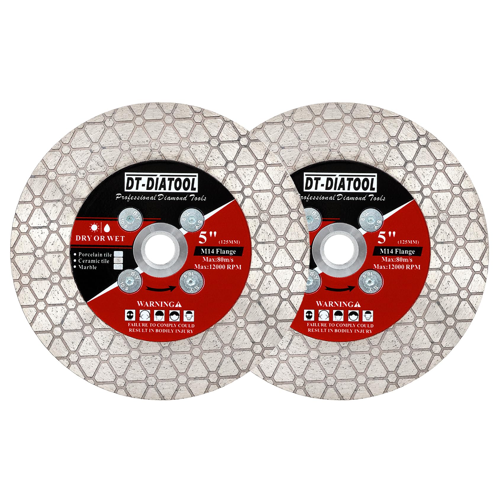 DT-DIATOOL Diamond Cutting & Grinding Disc 125mm with M14 Flange for Porcelain Tile Ceramic Marble Artificial Stone