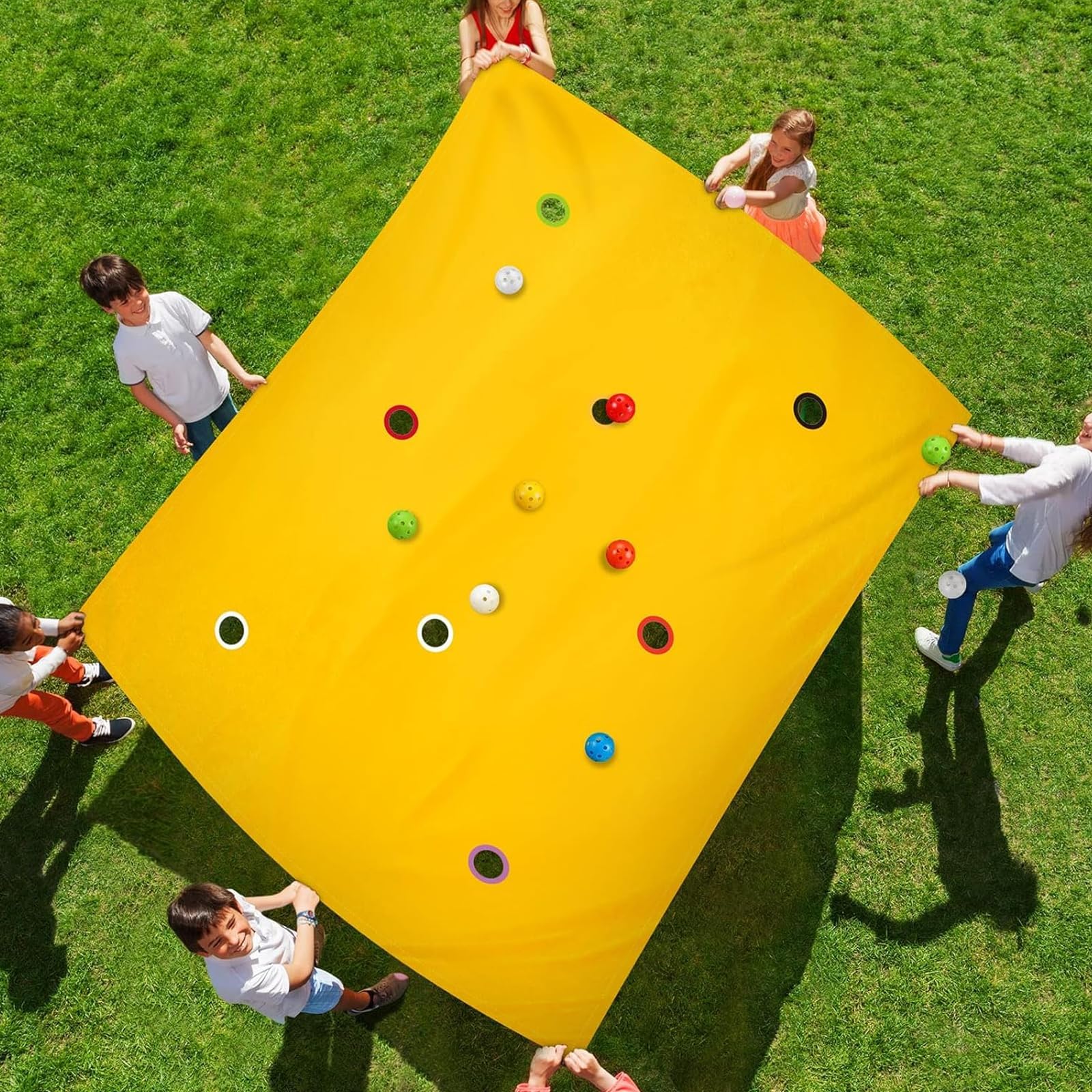 THE WHITE SHOP Hole Tarp Team Building Game 96” x 57“ Learning Fun Team Building Games for Work with for Teamwork Group Activities Game Mat for Corporate Events Parties (Yellow)