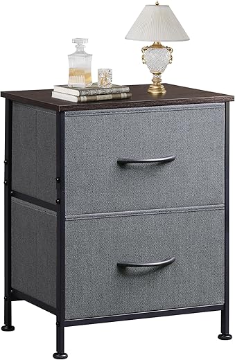 WLIVE Nightstand, 2 Drawer Dresser for Bedroom, Small Dresser with 2 Drawers, Bedside Furniture, Night Stand, End Table with Fabric Bins for Bedroom, Closet, Entryway, Nursery, College Dorm, Dark Grey
