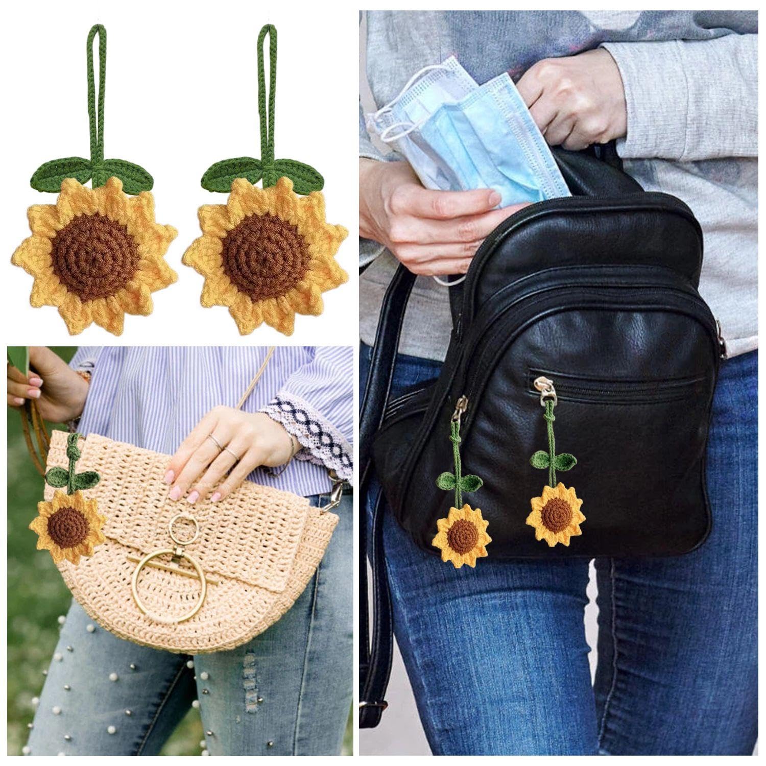 4 Pezzi Di Ciondoli Di Girasole Intrecciati A Mano, Design Semplice E Fresco, Accessori Per La Sospensione Dello Specchietto Retrovisore, Regali Per Auto Per Ragazze.