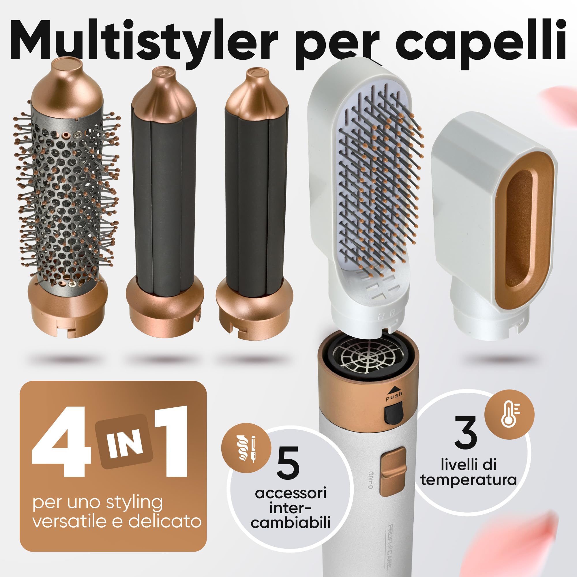 ProfiCare® spazzola ad aria calda, spazzola asciugacapelli, 4 in 1 - styler, piastra per capelli, spazzola phon 1000 W con 3 livelli, con organizer, PC HAS 3132 bianco rosé