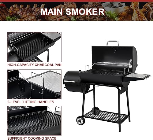 Miniatura 5 de Royal Gourmet CC1830M - Parrilla de carbón de barril de 30 pulgadas con ahumador offset 811 pulgadas cuadradas patio trasero al aire libre patio y