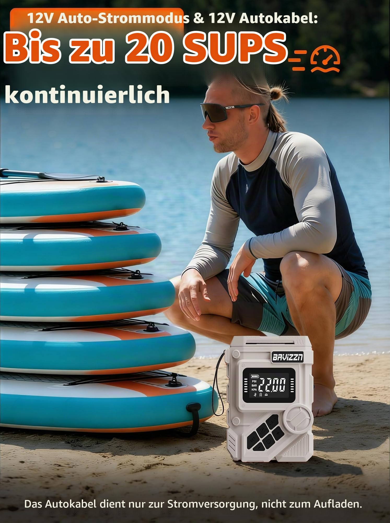 22PSI Akku Sup Elektrische Pumpe 12V Sup Pumpe Elektrisch Mit Akku | 59.2WH 45W Typ-C-Anschluss Inflator & Deflator für Paddle-Board,Boot,Kayaks,Wassersport