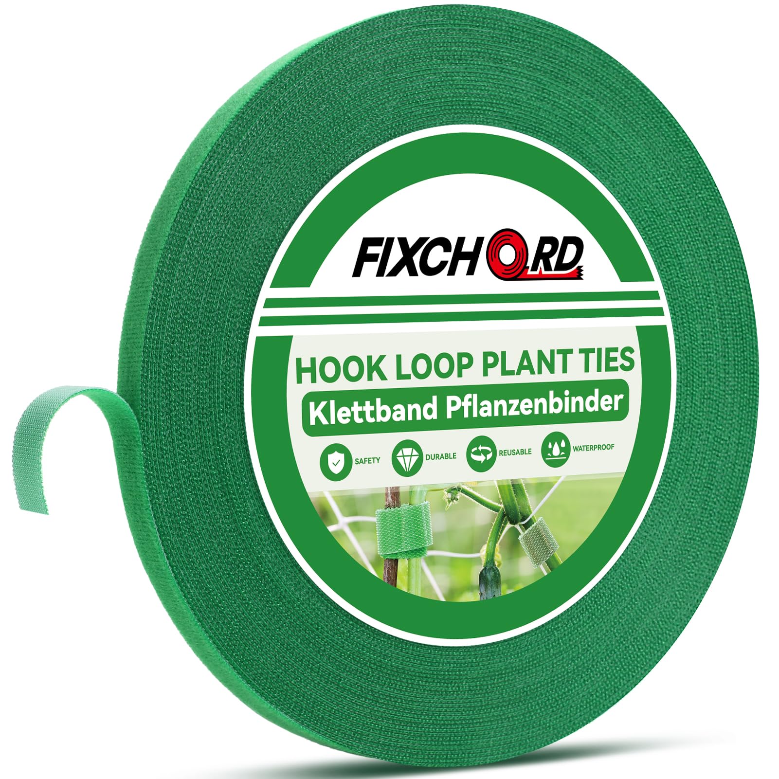 Fixchord Soft Green Green Garden Plant Ties Tape, Plant Tie Plant Tape, Hook And Loop Plant Ties, Plant Clips, Garden Ties, Plant Ties Tape Self Adhesive, Plant Ties For Climbing Plants & Support 30M*12Mm
