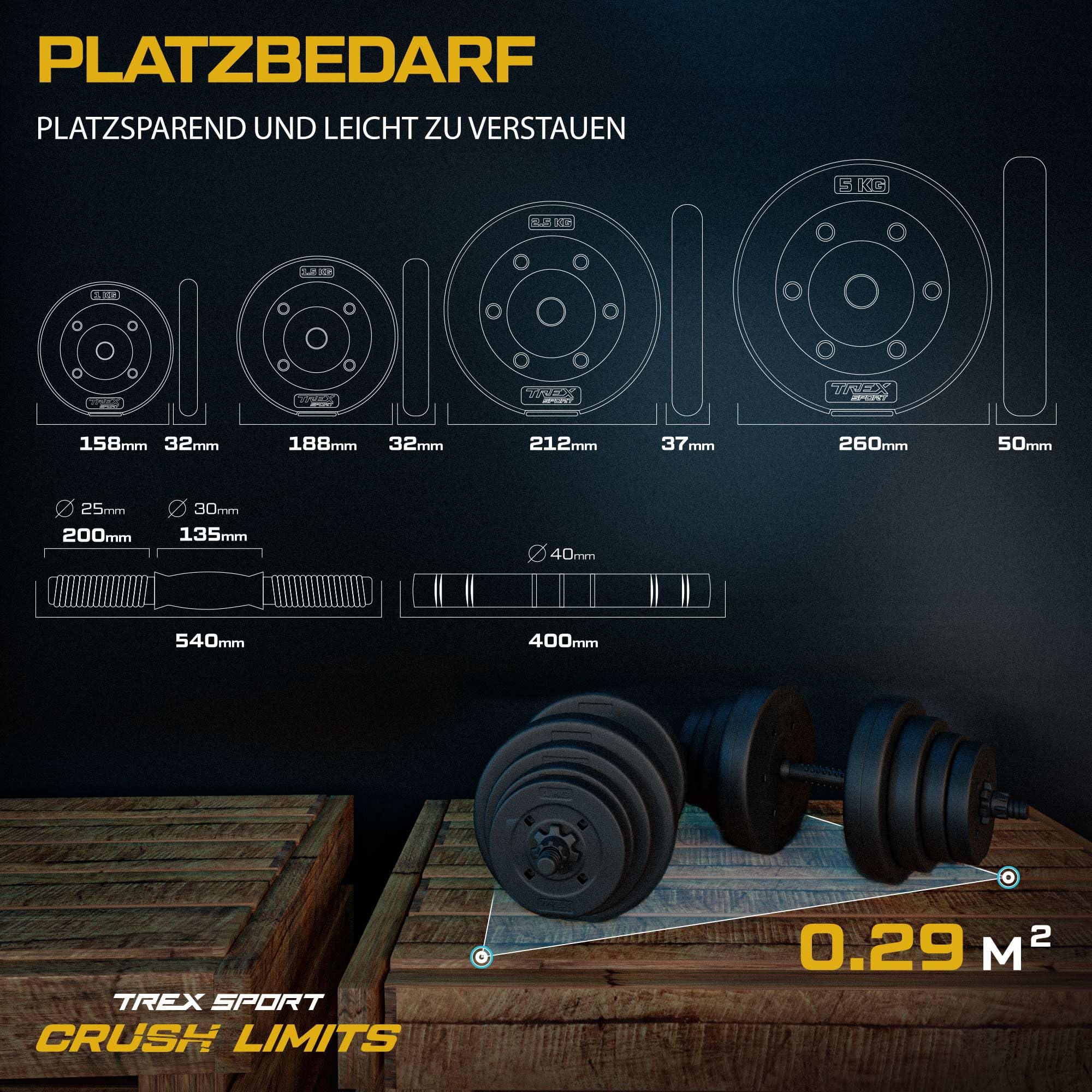 TREX SPORT Hanteln 2er Set Kurzhanteln & Langhantel | 20kg 40kg Hantelset | Kurzhanteln Set, Dumbbell Hanteln Set, Kurzhantel mit Verbindungsrohr & Langhantel, rutschfeste Griffe, robust