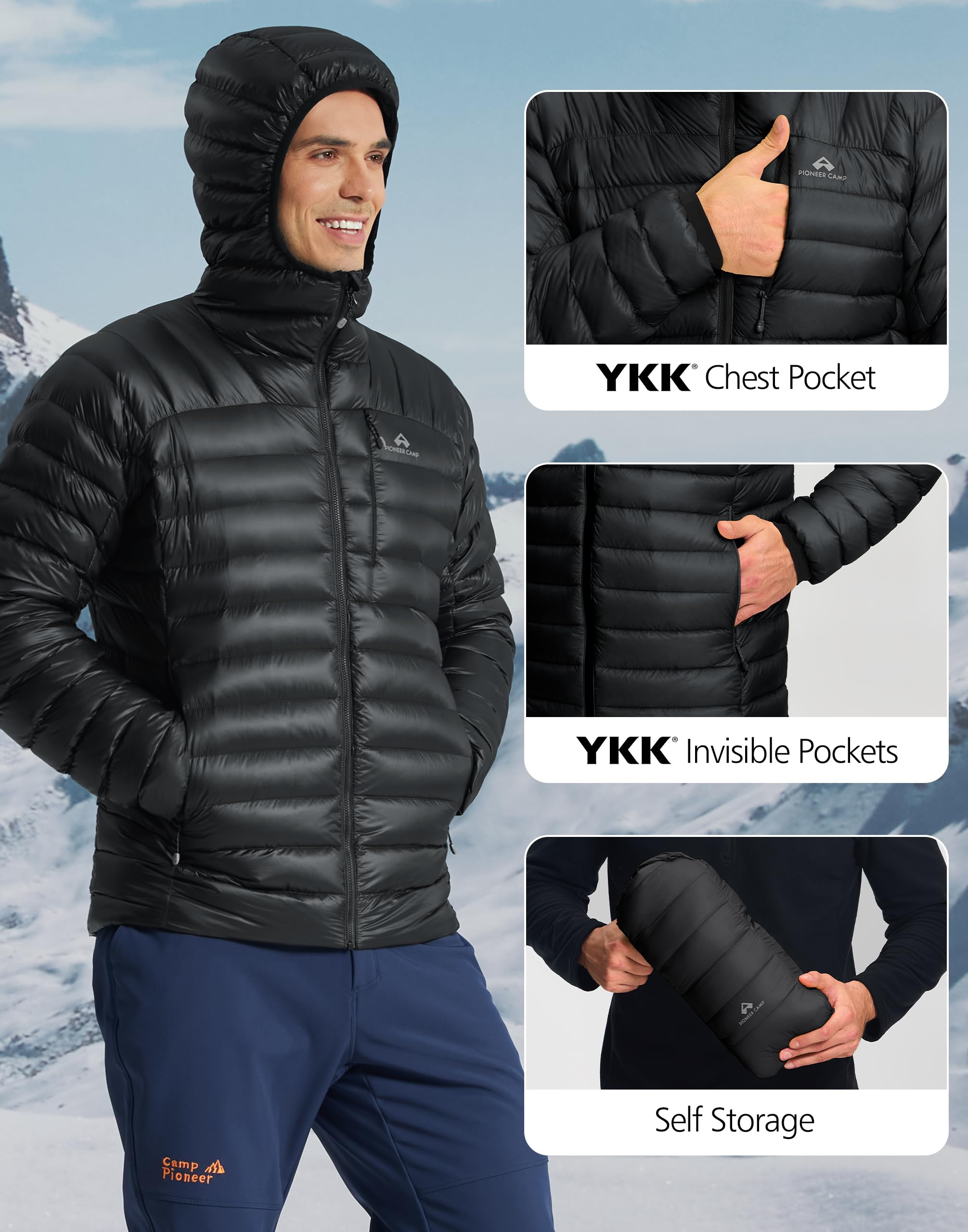 Pioneer Camp Chaqueta de plumón para hombre 850FP, 90 % plumón, resistente al agua, forro K, ligera, para montañismo, esquí, trekking