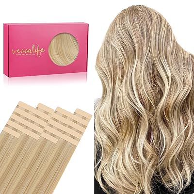 WENNALIFE Tape in Hair Extensions Human Hair, 20pcs 50g 18 inch Light Blonde Highlighted Golden Blonde Remy Hair Extensions Straight Human Hair Tape in Extensions Skin Weft