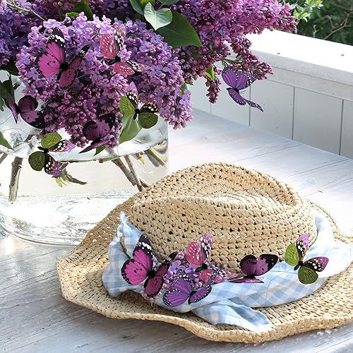 Miniatura 6 de Paquete de 12 estacas de mariposa 3D para decoración de bricolaje, 2 tamaños de adornos de mariposa para el hogar, flores falsas, suministros