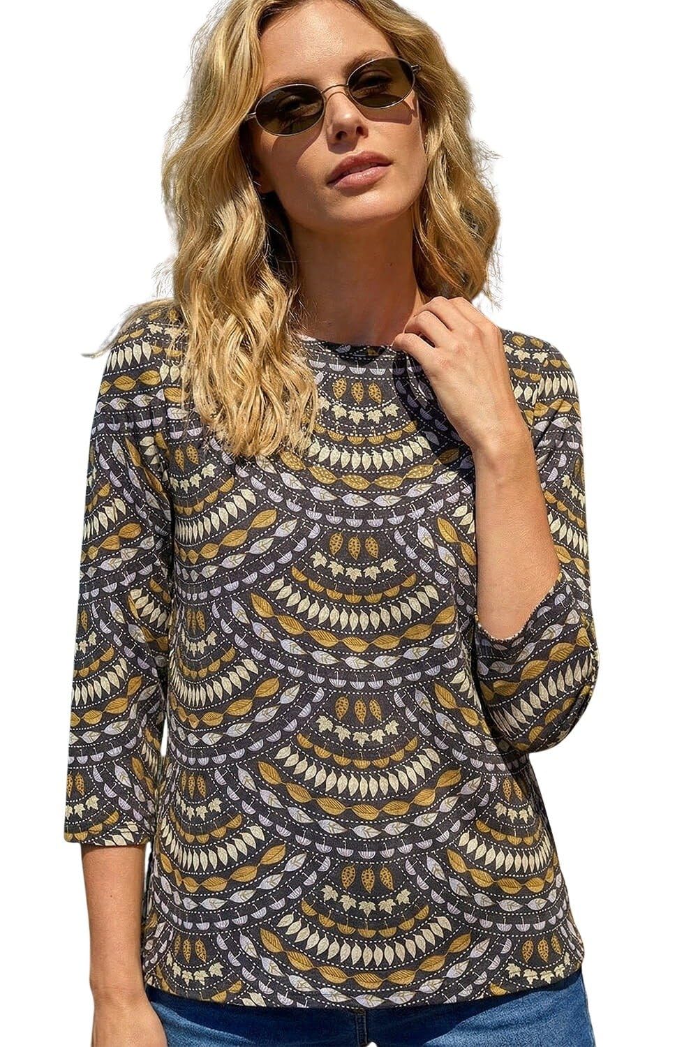 Roman Women's Multi Embellished Leaf Print Top Size 18