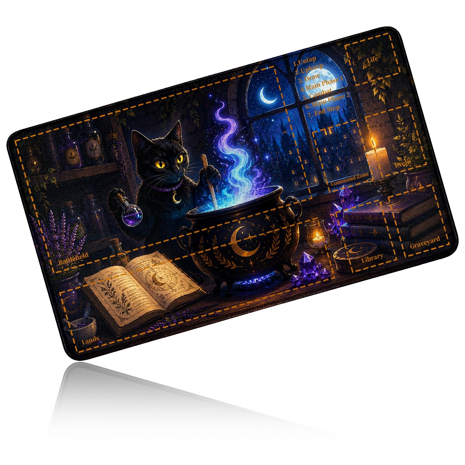 Dikoer for MTG/TCG Playmat w/Zones Commander Deck Mat, Alchemy Black Cat