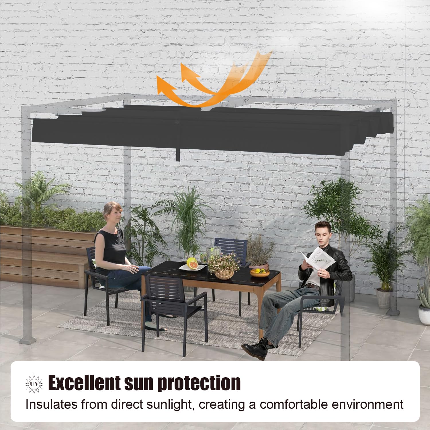 Einziehbare Welle Sonnensegel 2x3M, Verstellbar Aufrollbar Sonnenschutz Mit ösen, Spannmarkise Beschattung, Markise Wasserdicht Verstellbar Markisenstoff Für Terrassenüberdachung - Dark Graphit