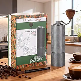 iCoffee M3 PRO Moedor de Café Manual, Moedor de Café Inox com Manivela, Núcleo de Moagem CNC,Cinza de 20 g