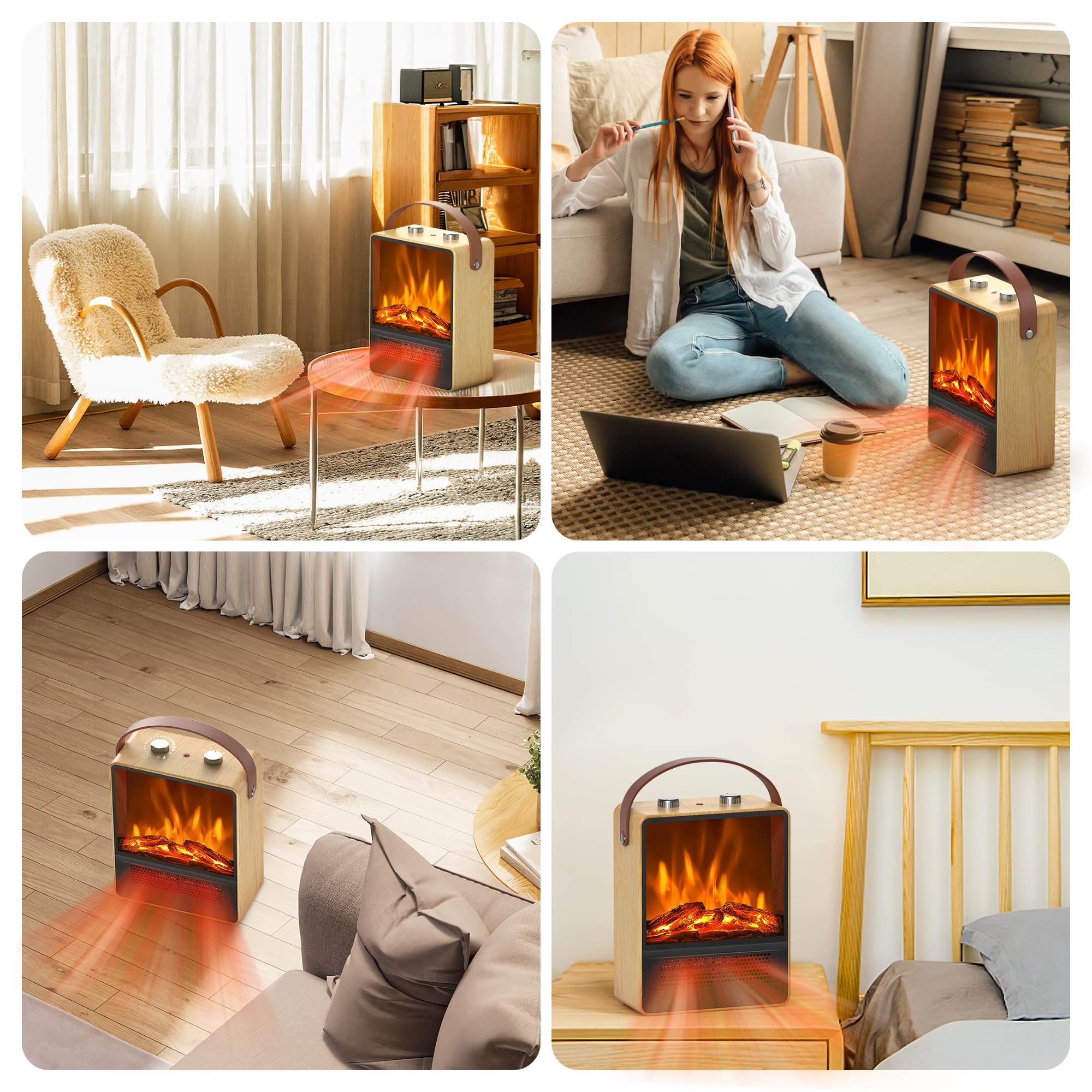 Calentador eléctrico para uso en interiores, calentador de espacio de 1500 W/750 W con llama LED 3D, doble protección de seguridad, calentador de chimenea portátil para decoración de Navidad, 8