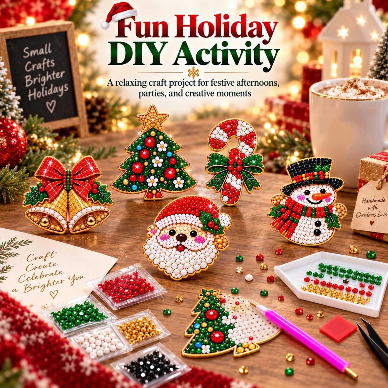 Kit Fai da Te per Spille Natalizie con Diamantini 6 Modelli Festivi (6PC)
