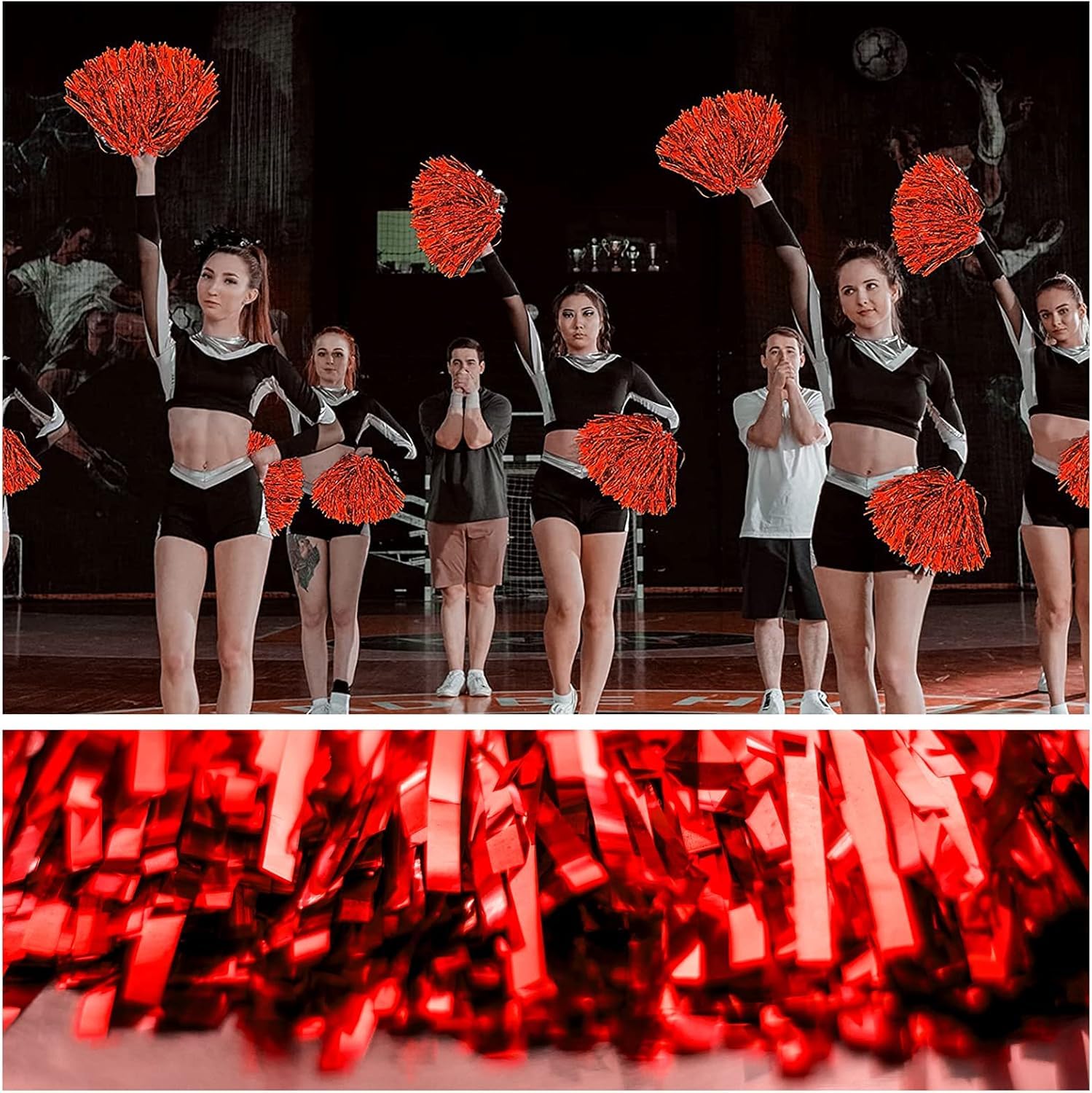 Amit Marketing Cheerleader Pom Poms | Soft Comfortable Handle Reusable | Waterproof | Rooter Shaker Toy | for Cheerleading, Celebrations, Sports Events, Party, Room décor etc I Pack of 2 Pair (Red) 4