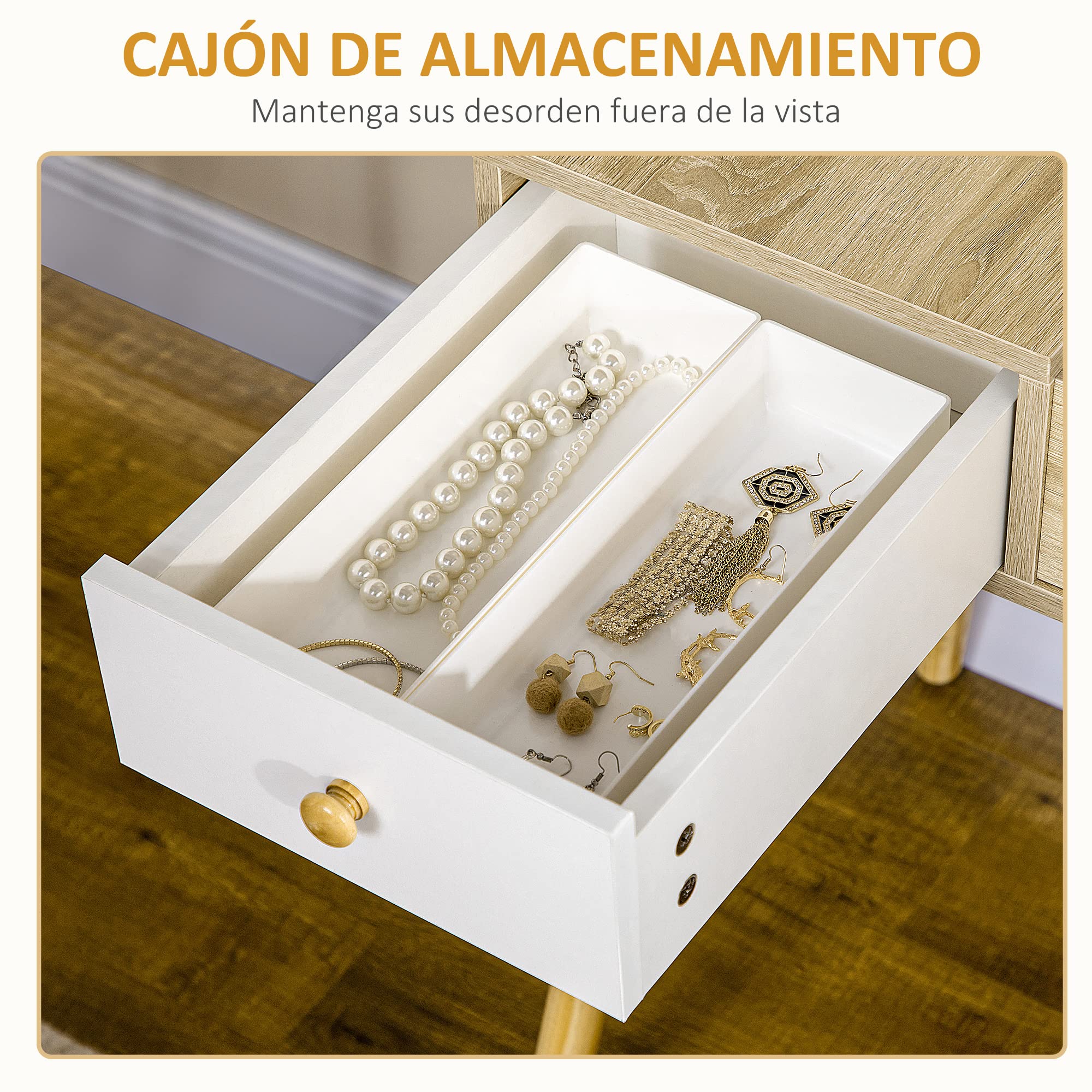 HOMCOM Tocador de Maquillaje con Espejo Abatible 100 cm Color Natural