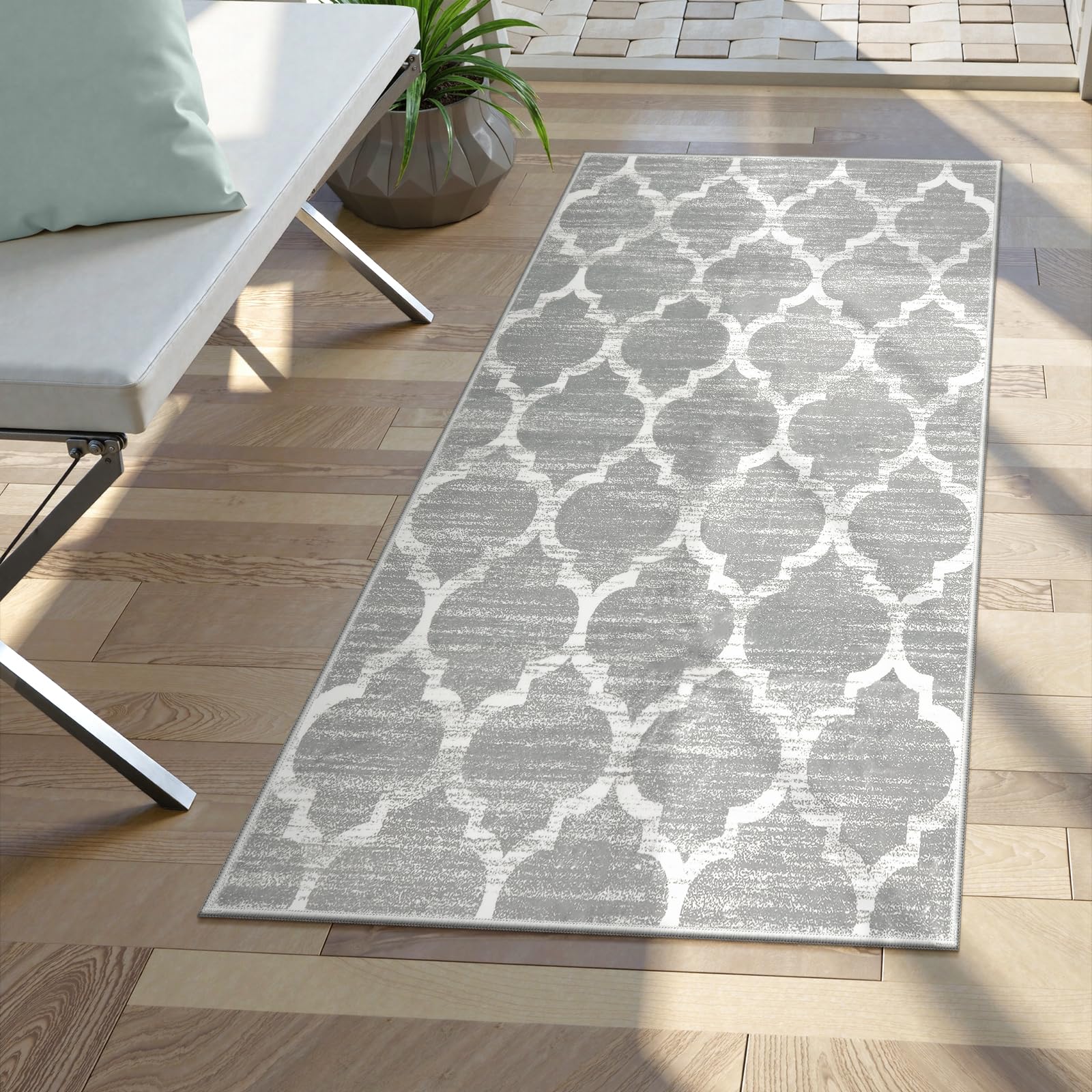 Lahome Moroccan Kitchen Runner Rug - 2X4 Rug Non-Slip Area Rug Small Accent Distressed Throw Rugs Floor Carpet for Door Mat Entryway Bedrooms Laundry Room Decor (Rectangle - 2’ X 4’, Gray) 2