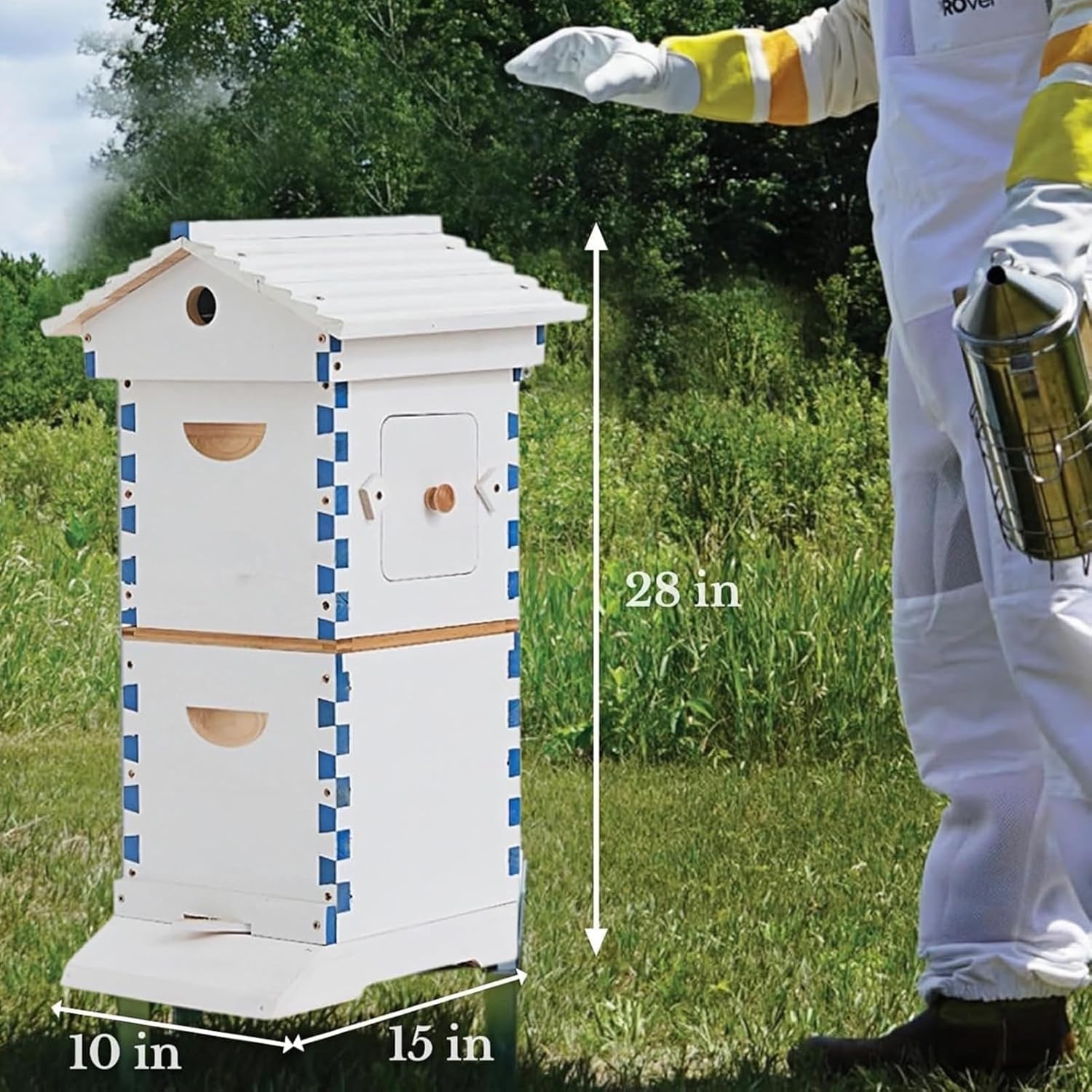 Beehive Starter Kit, Complete Flow Bee Box – Observation Window, Honey Spout, Carpenter Bee House for Garden Pollinators & Beginner Beekeeping