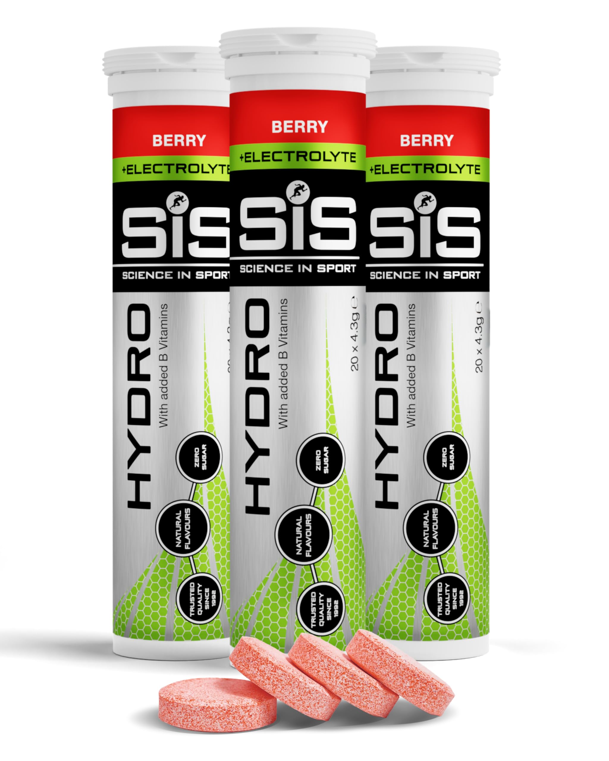 Science in Sport HYDRO Comprimés 3 x 20 pcs Fruits rouges - Comprimés électrolytes, vegan, comprimés effervescents pour équilibre électrolytique (emballage peut varier)
