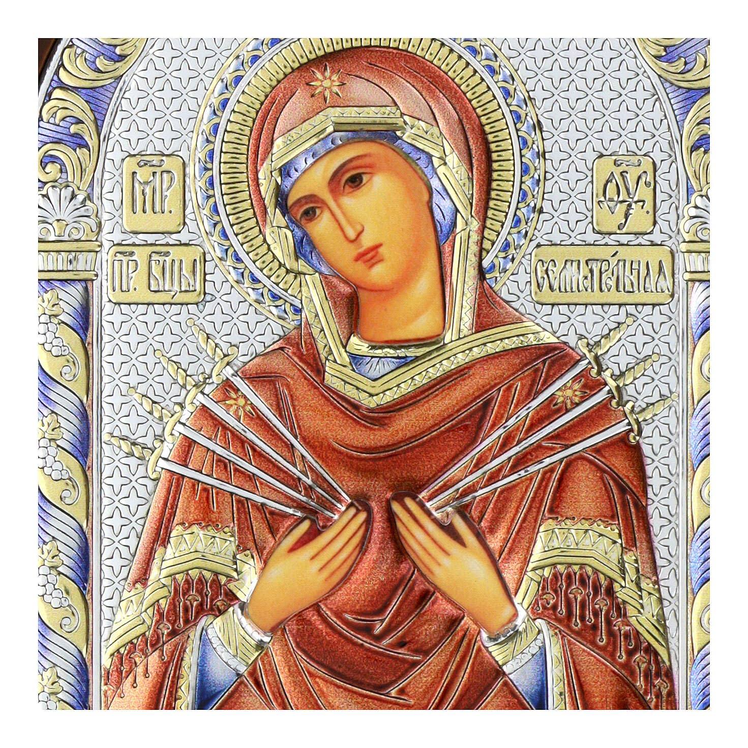 Icona Madonna delle 7 Spade bilaminato colorato Valenti Argenti 22x18 cm