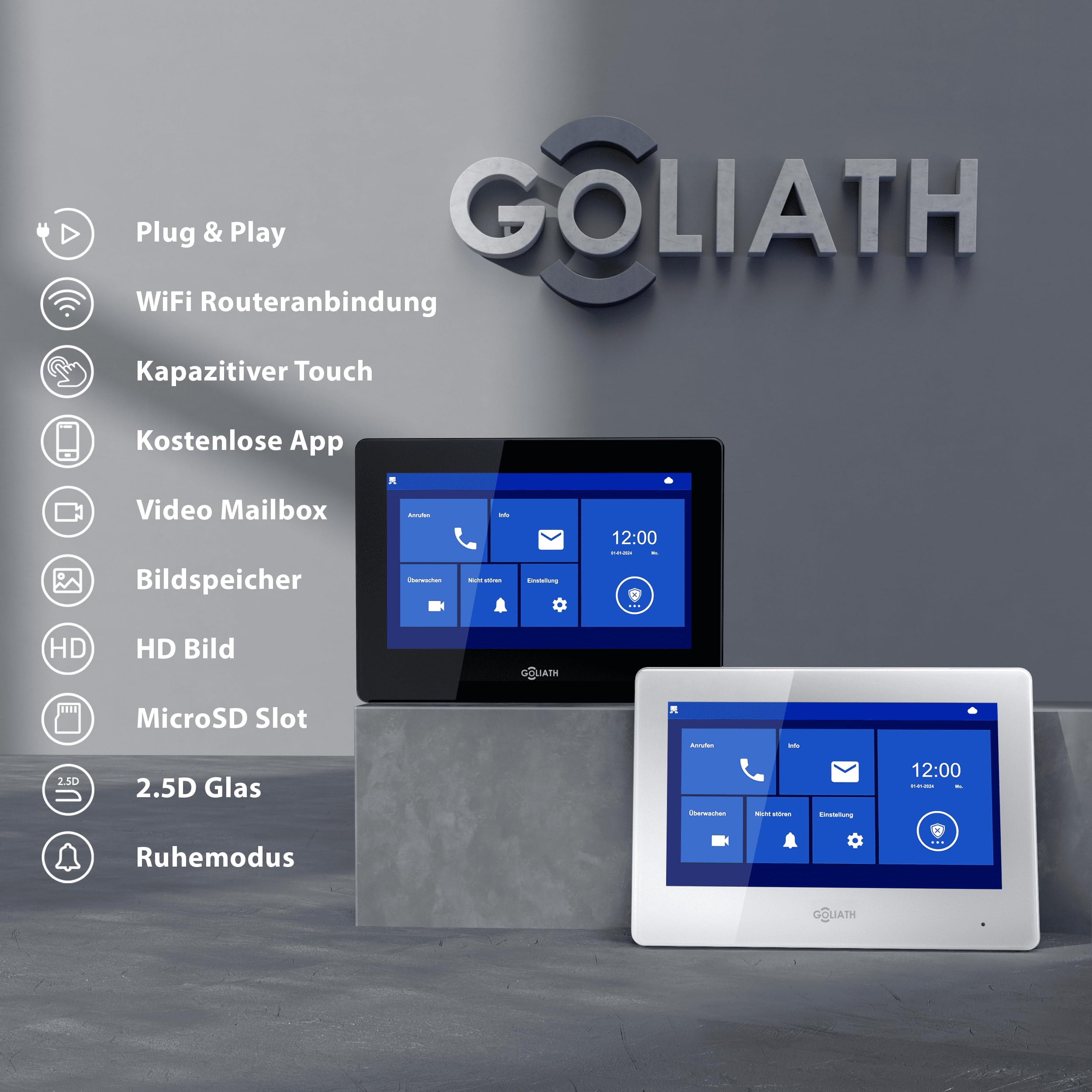 GOLIATH Basic Line Türklingel & Türsprechanlage mit Kamera für [MEHRFAMILIENHAUS] mit Smartphone App - Klingel mit Kamera & Monitor - Doorbell Camera - Video Sprech - & Gegensprechanlage mit Türöffner