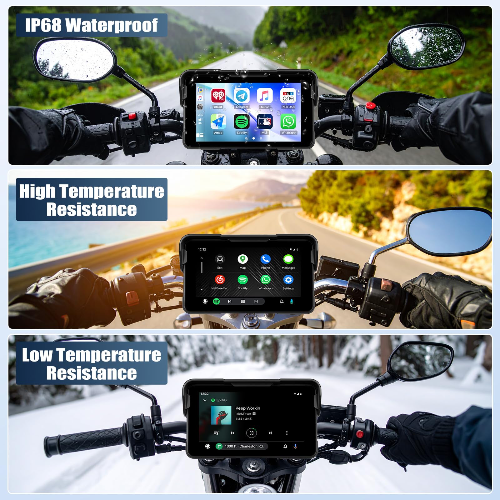 CAMECHO [sans Fil] Écran Moto 5 Pouces IPS HD sans Fil CarPlay & Android Auto Wireless, GPS, Nav, IP68, Bluetooth Moniteur Universel avec Réglage EQ pour Motos