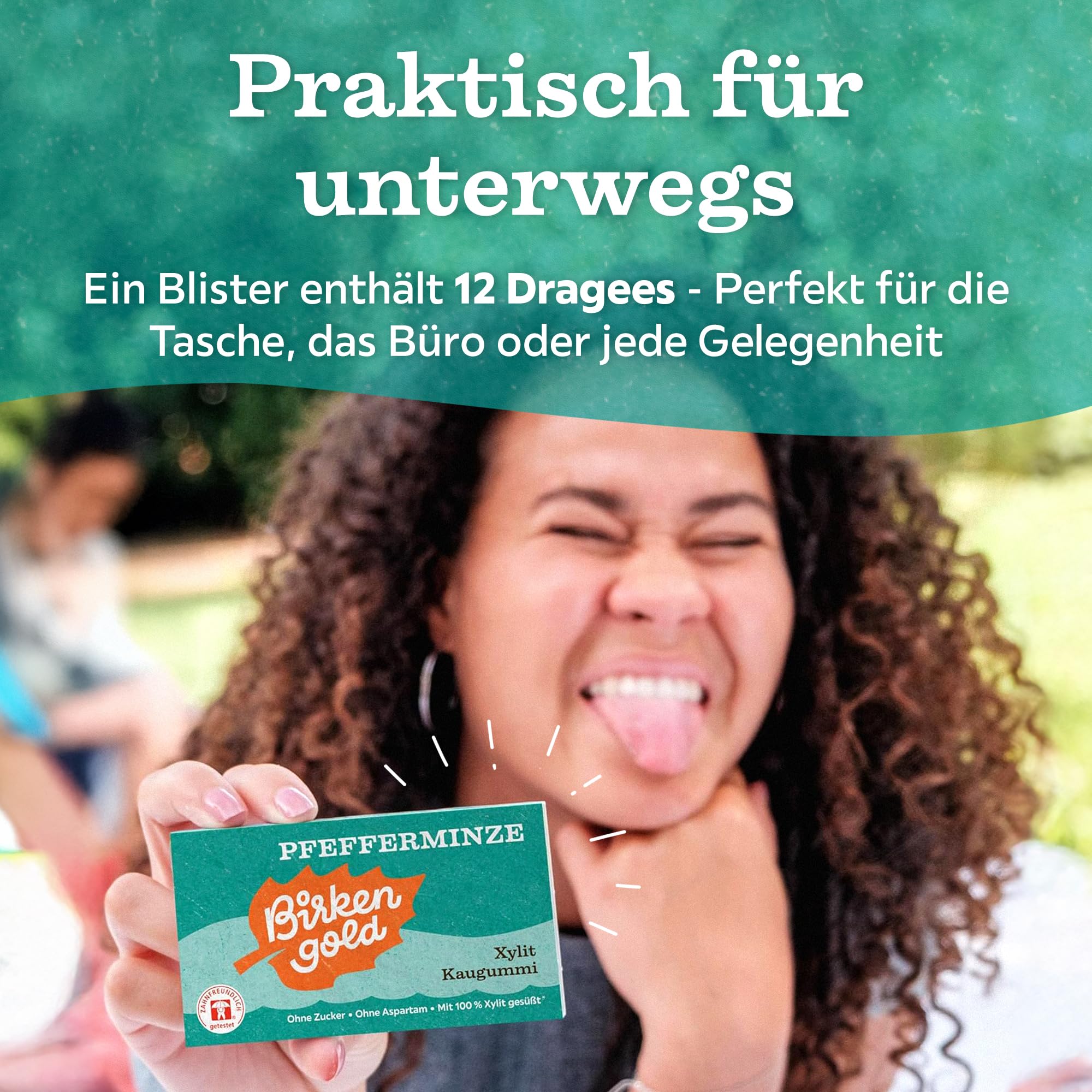 Birkengold Xylit Kaugummi Pfefferminze | 12 Stk. Blister | Zahnpflege-Kaugummi | Zuckerfrei | Hoher Xylit-Anteil 70% | Vegan | Ohne Titandioxid | Ohne Aspartam | Mit Birkenzucker