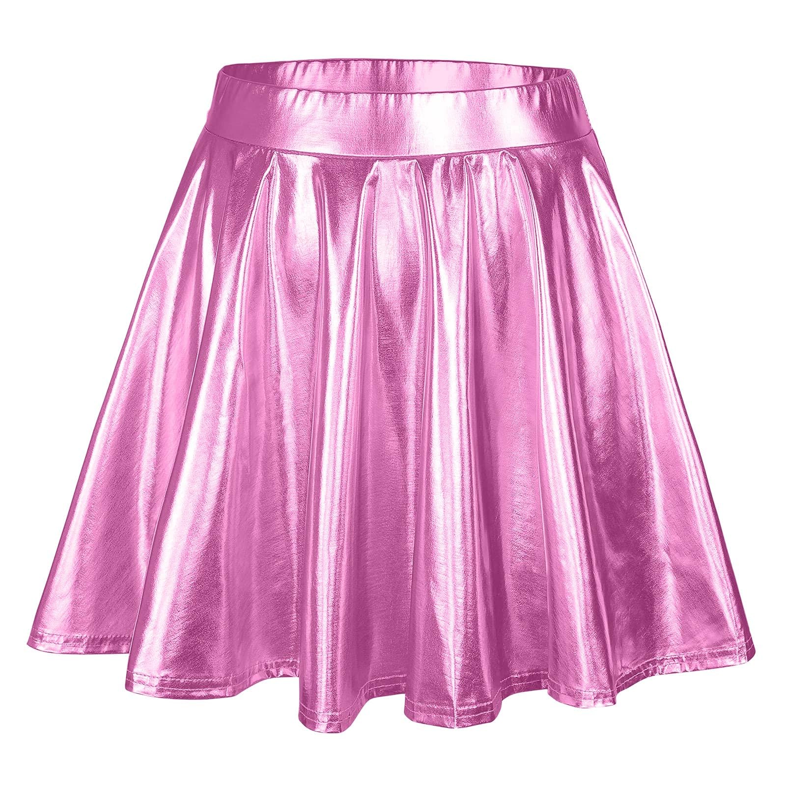 Gonna glitterata da donna, a vita alta, plissettata, tinta unita, con paillettes, mini, per feste, matita