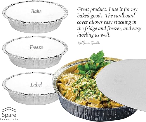 Miniatura 8 de Spare Essentials Paquete de 55 sartenes redondas de aluminio de 7 pulgadas con tapas, sartenes de aluminio, aptas para congelador y horno,