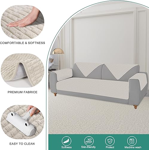 Miniatura 2 de Foxdecor Funda de sofá lavable, funda de sofá para cama de perro, funda de sofá para sofá de 3 plazas, apta para mascotas, funda de sofá para