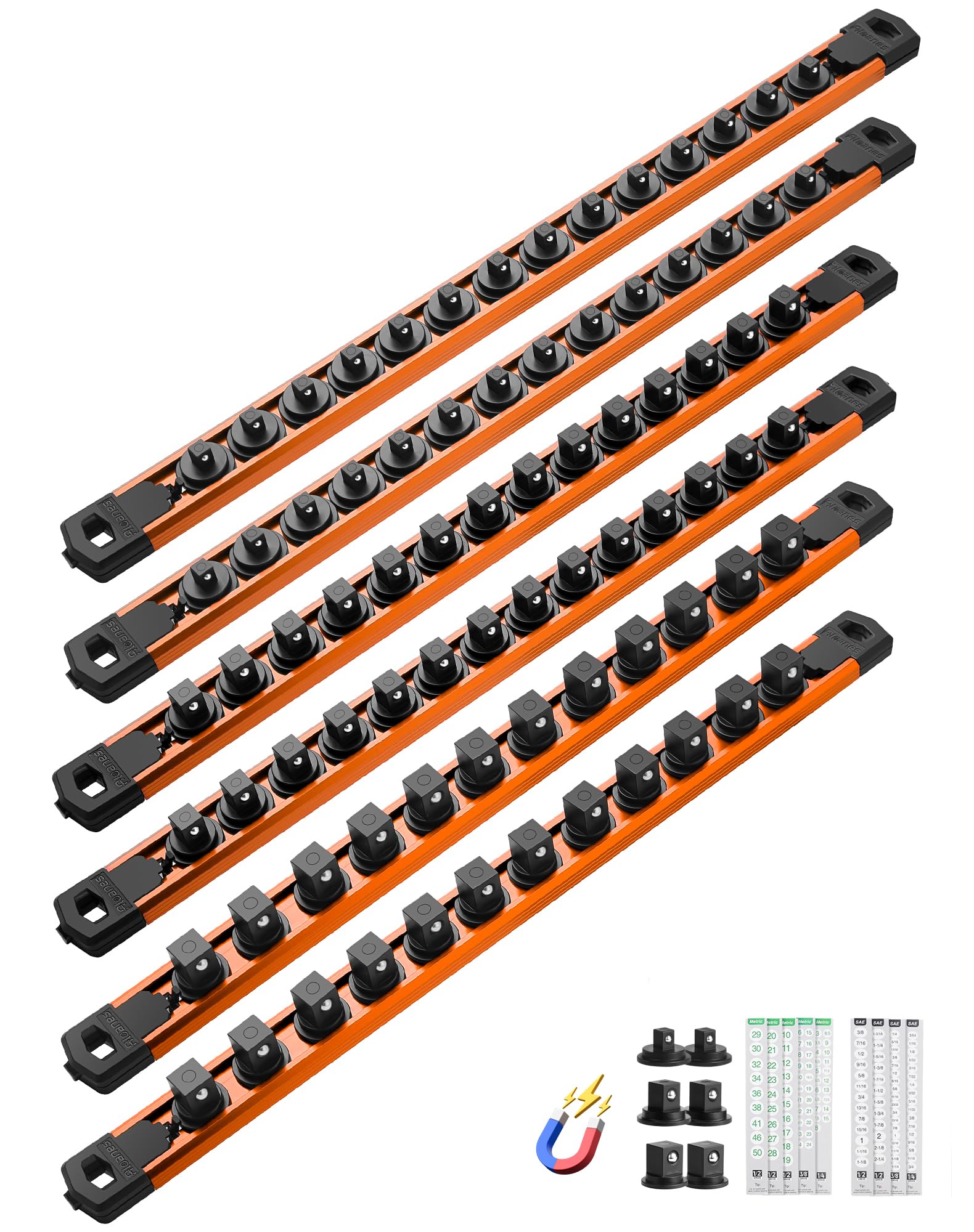 ALOANES Magnetic Socket Organizer, 1/2,3/8,1/4" 80 Clips (Orange, 6PC)