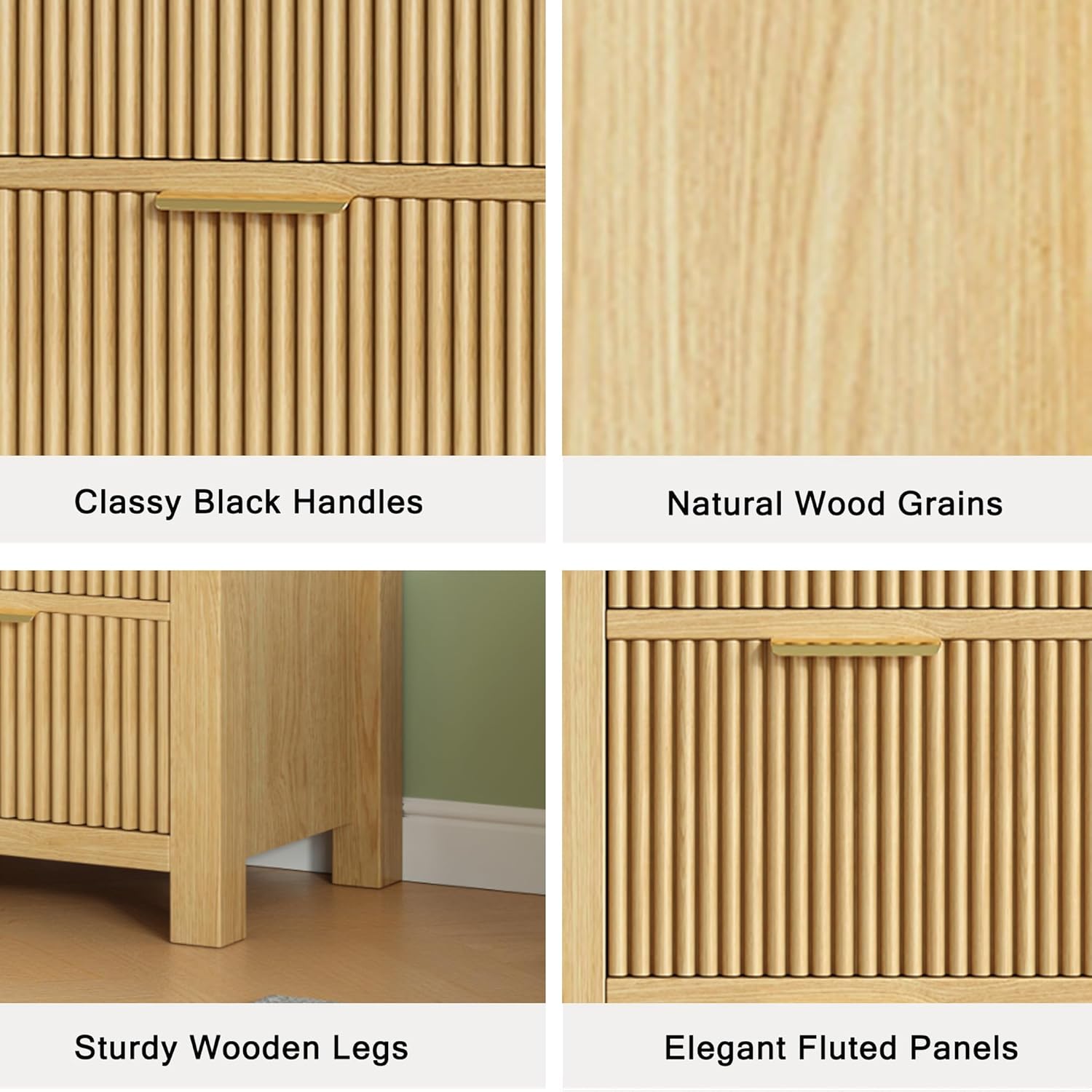 Mid-Century Modern Tall Wooden Dresser with 4 Spacious Drawers, Entryway Storage Chest with Smooth Metal Handles, Bedroom Clothes Organizer for Entryway, Office, and Small Spaces, Natural