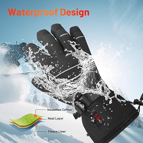 Miniatura 5 de Guantes térmicos para hombres y mujeres, guantes de calefacción eléctricos recargables para invierno al aire libre, con pantalla de temperatura y
