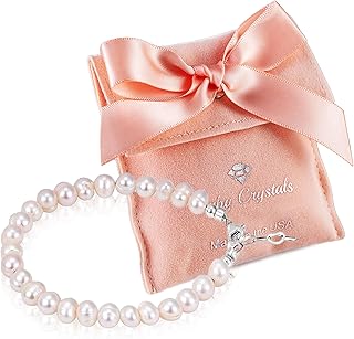 Baby Crystals Freshwater Cultured Pearl Bracelet, Baby Bracelets for infant girls Sterling Silver Jewelry keepsake for boys or girls, 1st Birthday Girl, 1 Year Old Girl Gifts