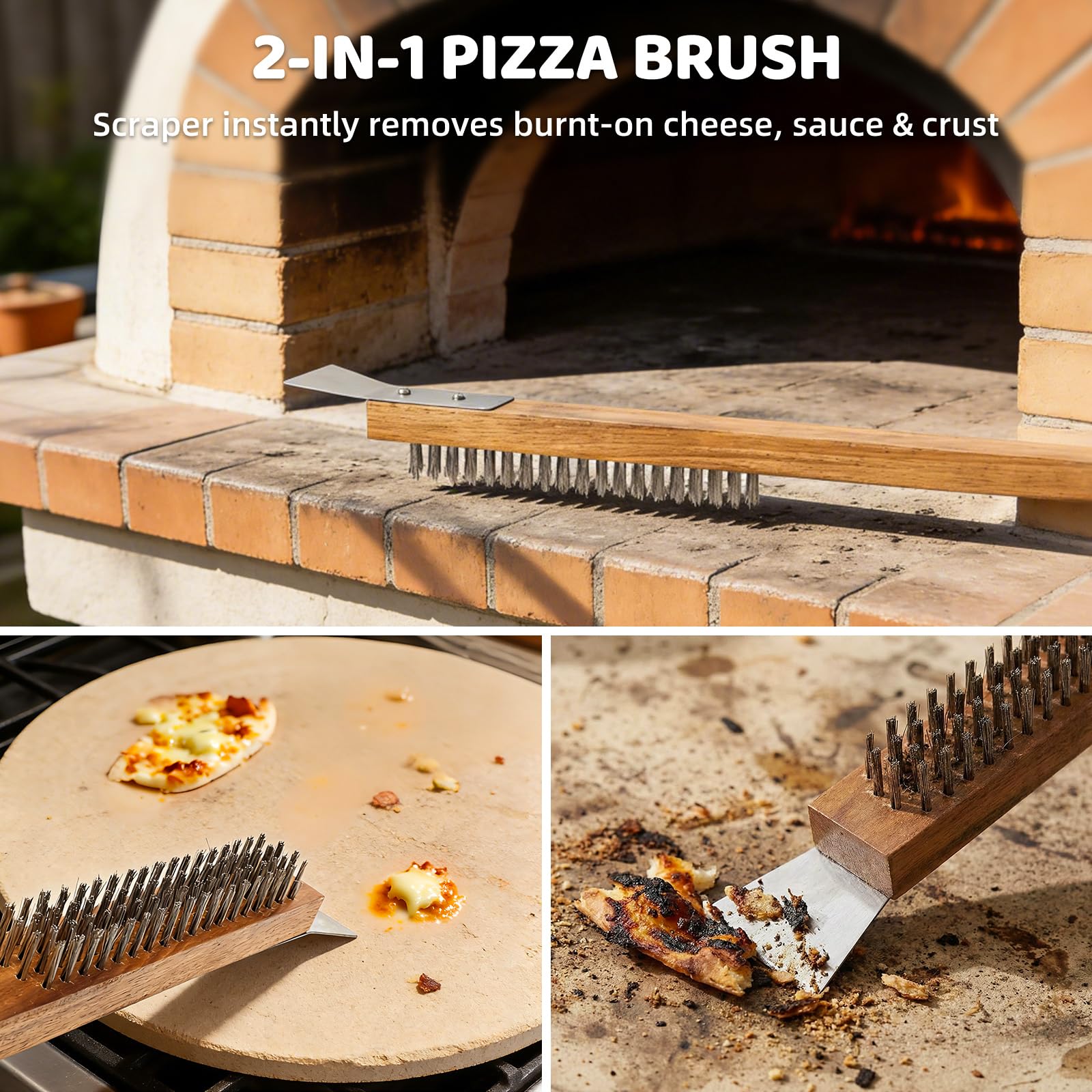 Kit di accessori per forno per pizza, versatile kit di 7 strumenti per la preparazione della pizza, per forni domestici ed esterni, include pala per pizza, spazzola da forno, paletta per bolle