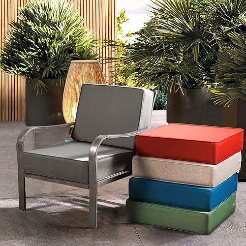 Miniatura 3 de ARTPLAN Cojín de asiento profundo para exteriores, juego de 24 x 24 x 6 pulgadas, cojín cuadrado para silla de patio de 18 x 24 pulgadas, para