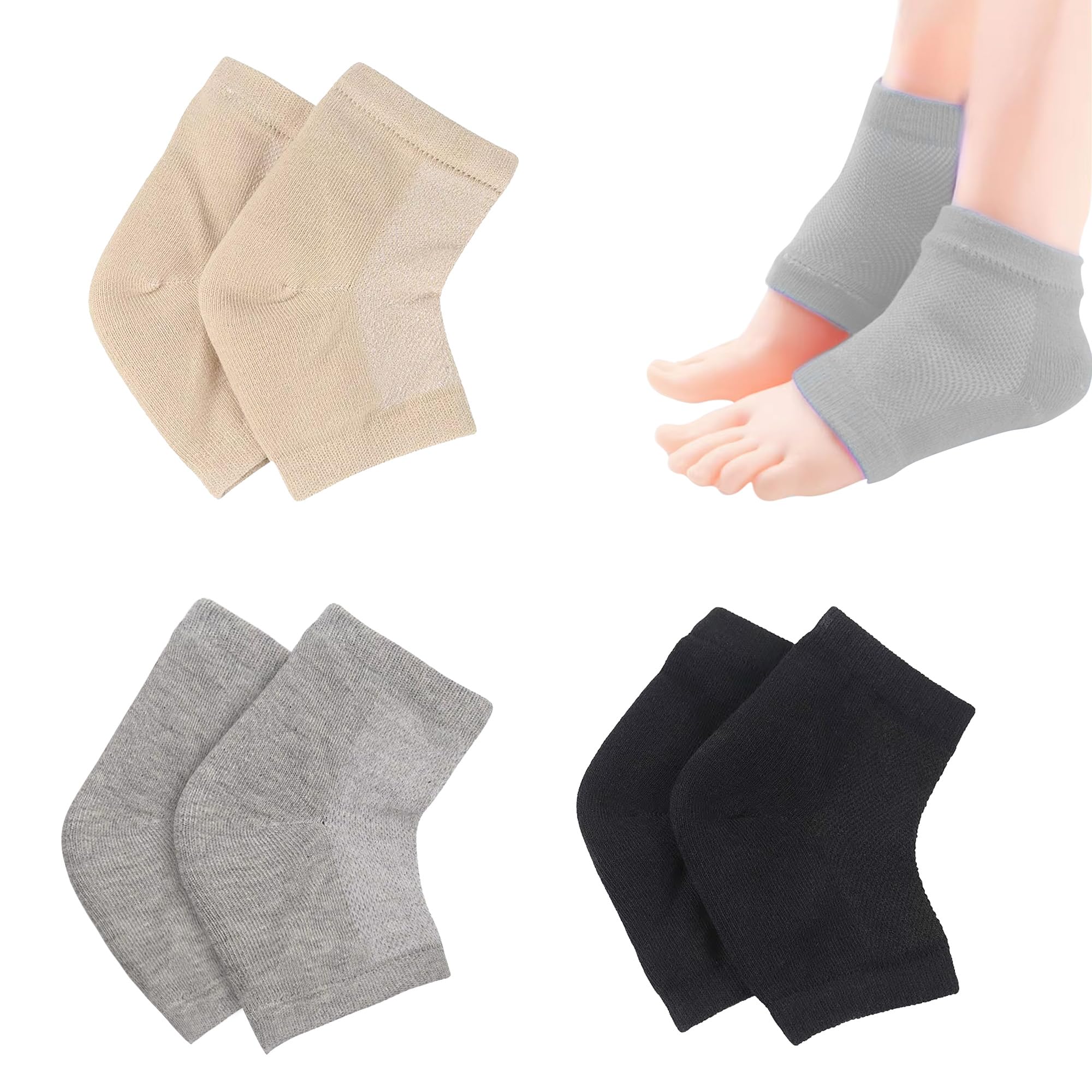 GLUN® Silicone Gel Heels Pain Relief Socks, Set of 3 Different Colour (Beige, Gray & Black) Heel Socks Pack, Foot Protector Anti Crack Gel Socks, Heel Protector for Dry Hard Cracked Heel Repair Pad.-image-11