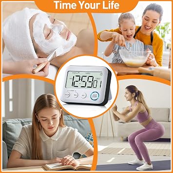 Digital Kitchen Timer Alarm Clock for Cooking, Large LCD Display Multi-Function, Strong Magnetic with Loud Alarm, Digital Timer for Kids,Teachers,Classroom, Exercise or Work (Black)