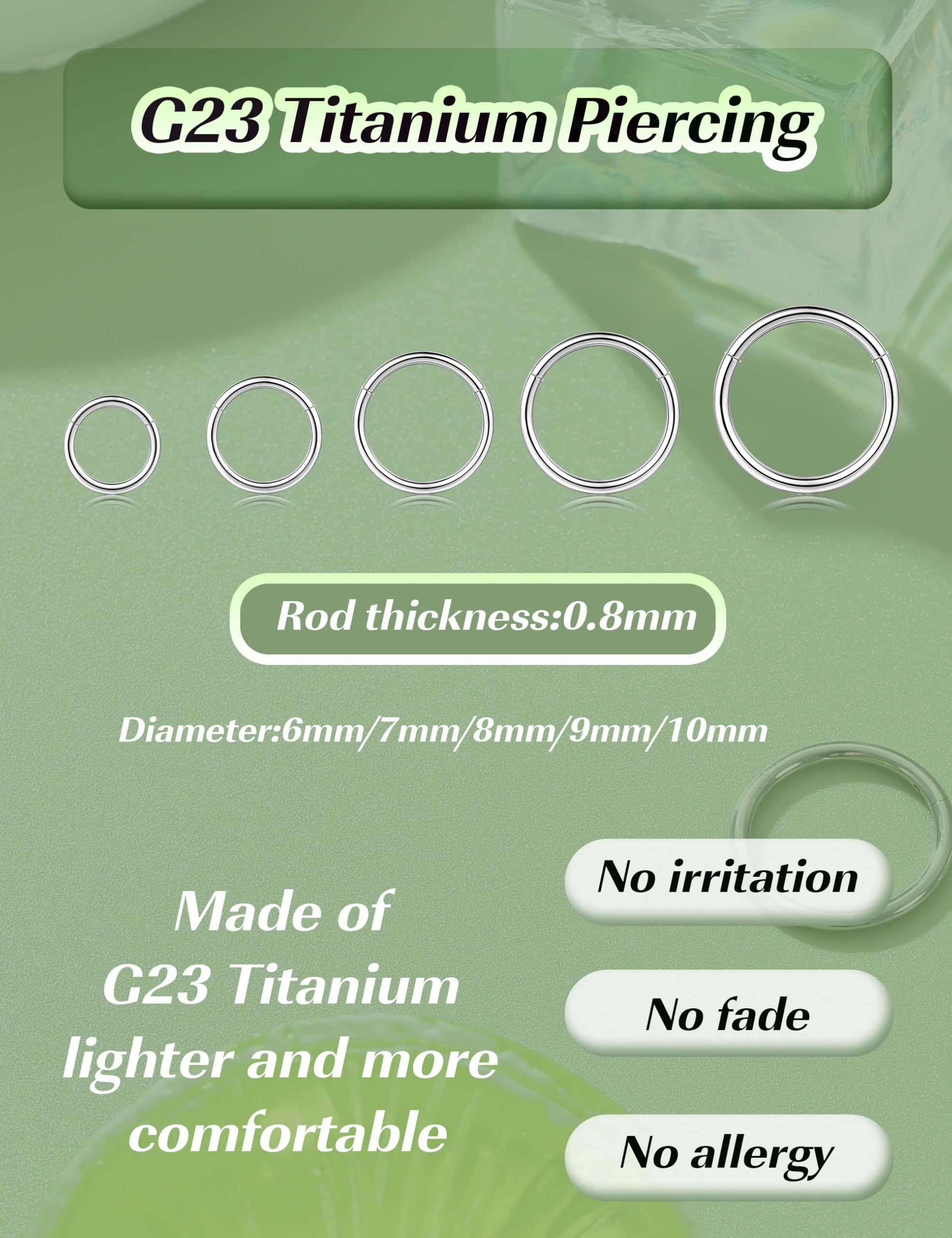 YADOCA 5 Piezas G23 Titanio Piercing Nariz Helix Piercing Hipoalergénico 20G/18G/16G Piercing Nariz Pendientes Conch Septum Tragus Piercings Oreja para Mujeres Hombres 6-10 mm